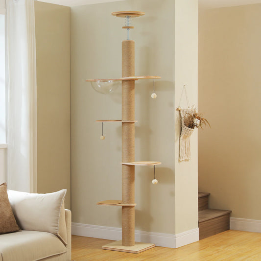Modern Floor-to-Ceiling Adjustable Willow Wood Tower – 103in Vertical Sanctuary & Acrylic Capsule