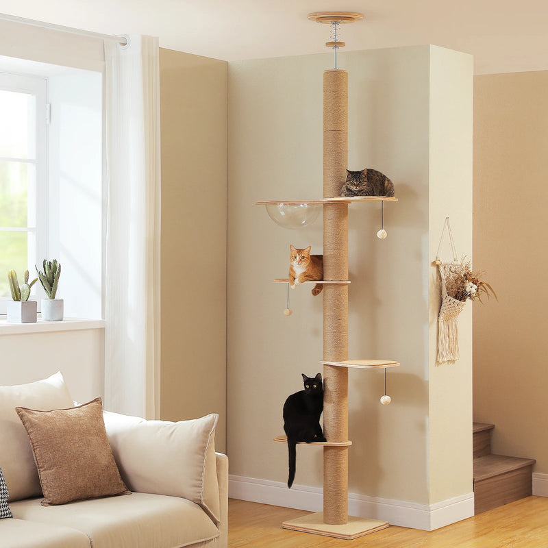 Modern Floor-to-Ceiling Adjustable Willow Wood Tower – 103in Vertical Sanctuary &amp; Acrylic Capsule
