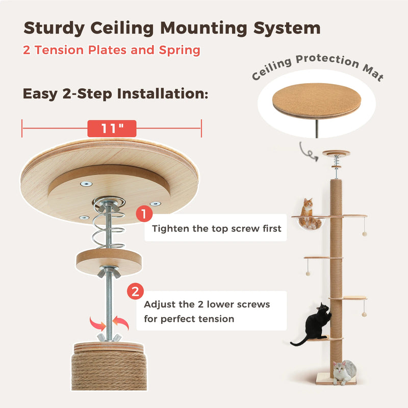 Modern Floor-to-Ceiling Adjustable Willow Wood Tower – 103in Vertical Sanctuary &amp; Acrylic Capsule