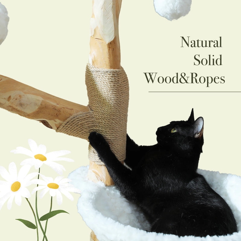 59 Inch Tall 5-Tier Wood Cat Tower with Perches and Ground-Level Cave