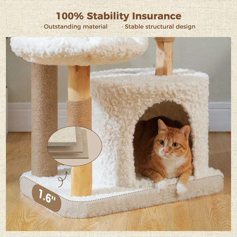 48 Inch Tall 4-Tier Solid Wood Cat Tower with Top Perch, Cozy Hammock and Cave