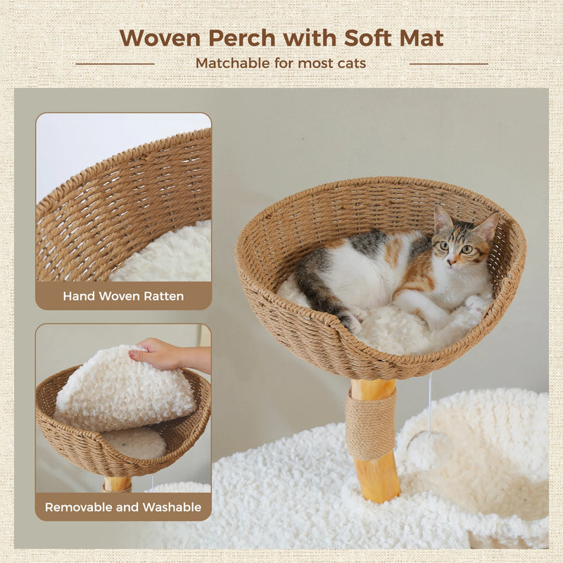 48 Inch Tall 4-Tier Solid Wood Cat Tower with Top Perch, Cozy Hammock and Cave