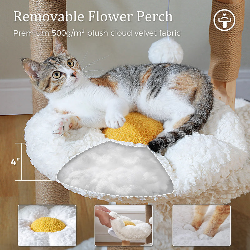 59 Inch Tall 5-Tier Wood Cat Tower with Perches and Ground-Level Cave