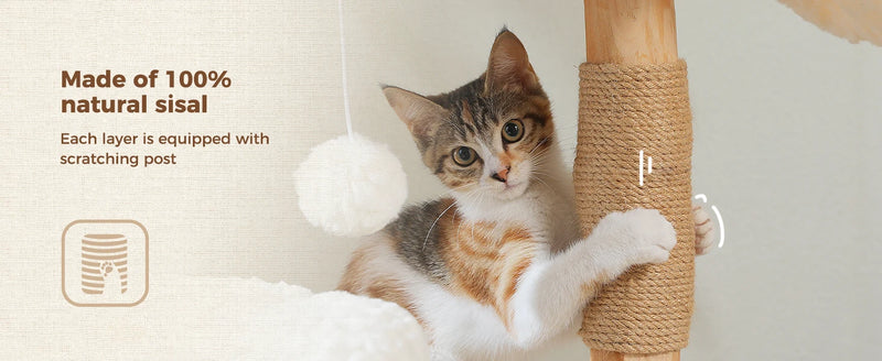 48 Inch Tall 4-Tier Solid Wood Cat Tower with Top Perch, Cozy Hammock and Cave