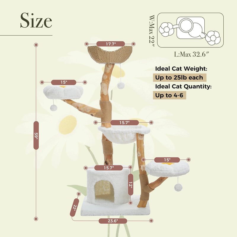 59 Inch Tall 5-Tier Wood Cat Tower with Perches and Ground-Level Cave