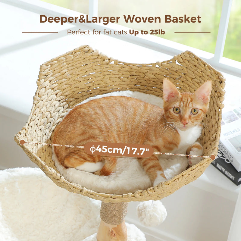 40 Inch Tall 3-Tier Cat Tower with Cozy Hammock, Wicker Nest and Ground-Level Cave