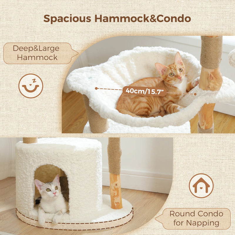 59 Inch Tall 5-Tier Wood Cat Tower with Perches and Ground-Level Cave
