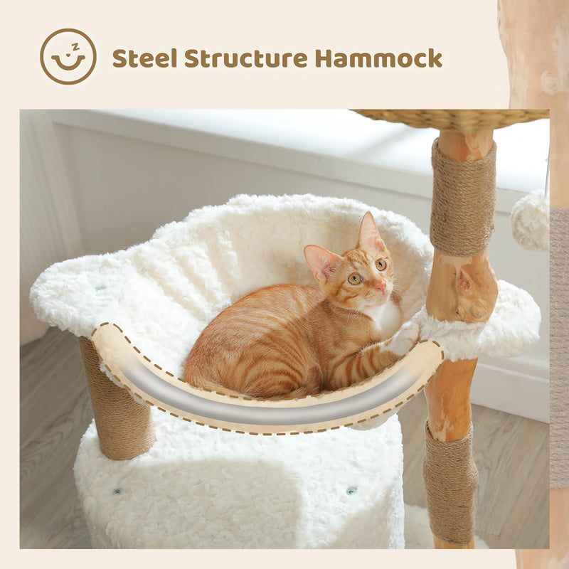 59 Inch Tall 5-Tier Wood Cat Tower with Perches and Ground-Level Cave