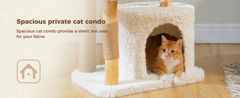 48 Inch Tall 4-Tier Solid Wood Cat Tower with Top Perch, Cozy Hammock and Cave